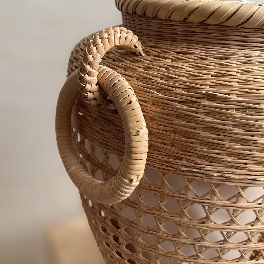 竹清作 花入耳付花籠竹籠 竹細工 細密編 茶道具