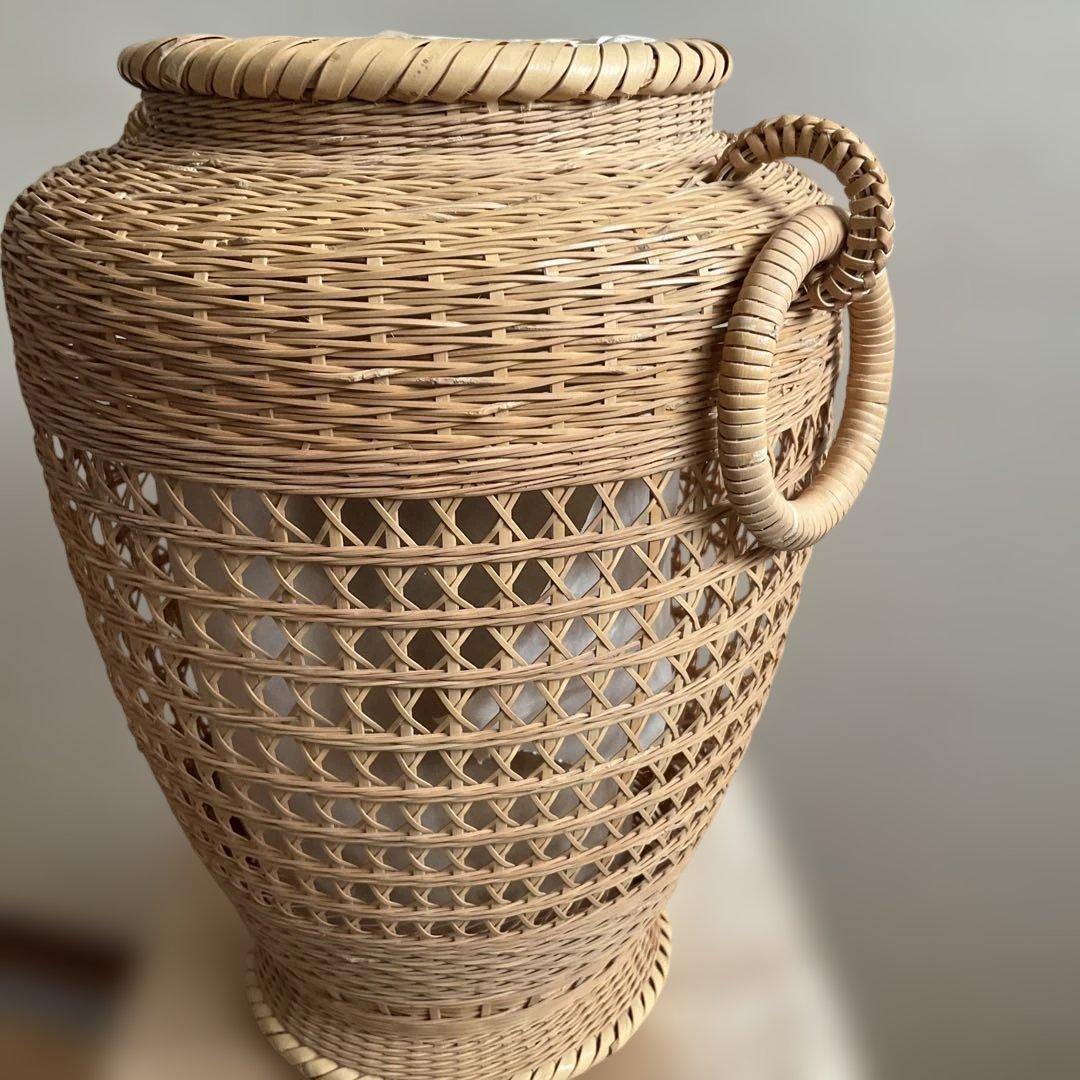 竹清作 花入耳付花籠竹籠 竹細工 細密編 茶道具