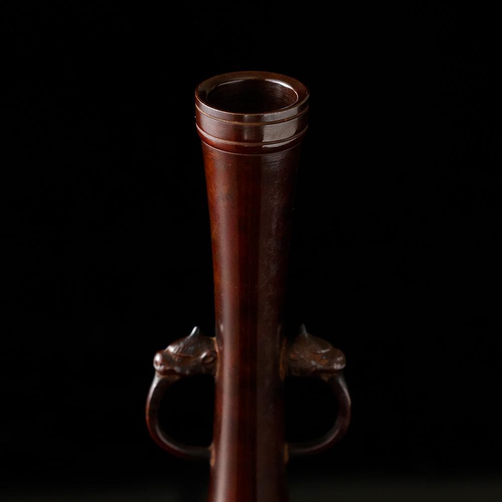 新品 伝統工芸作家 藤井宗喜 作 唐銅宝珠形龍耳花入 茶道具 共箱 黄布