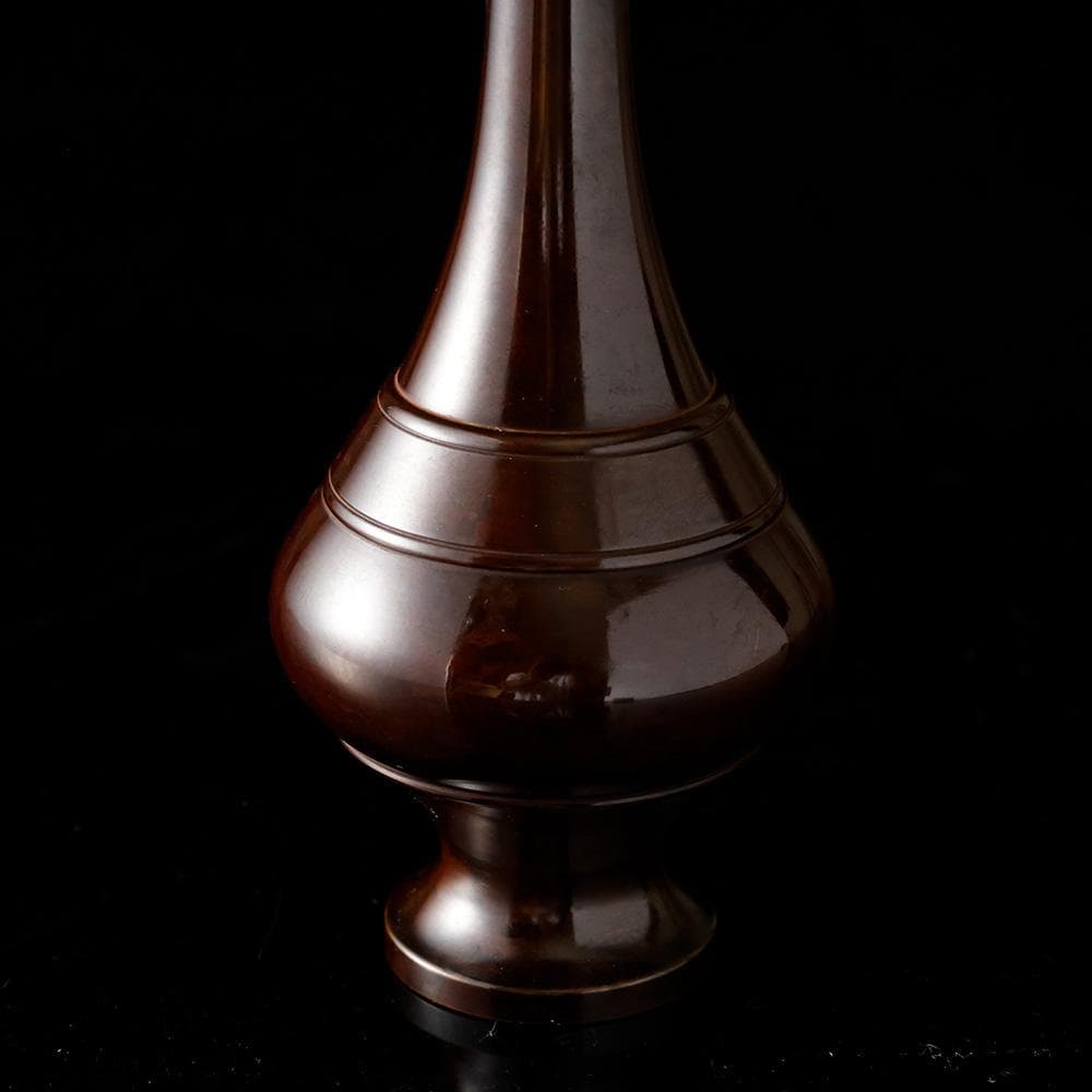 新品 伝統工芸作家 藤井宗喜 作 唐銅宝珠形龍耳花入 茶道具 共箱 黄布