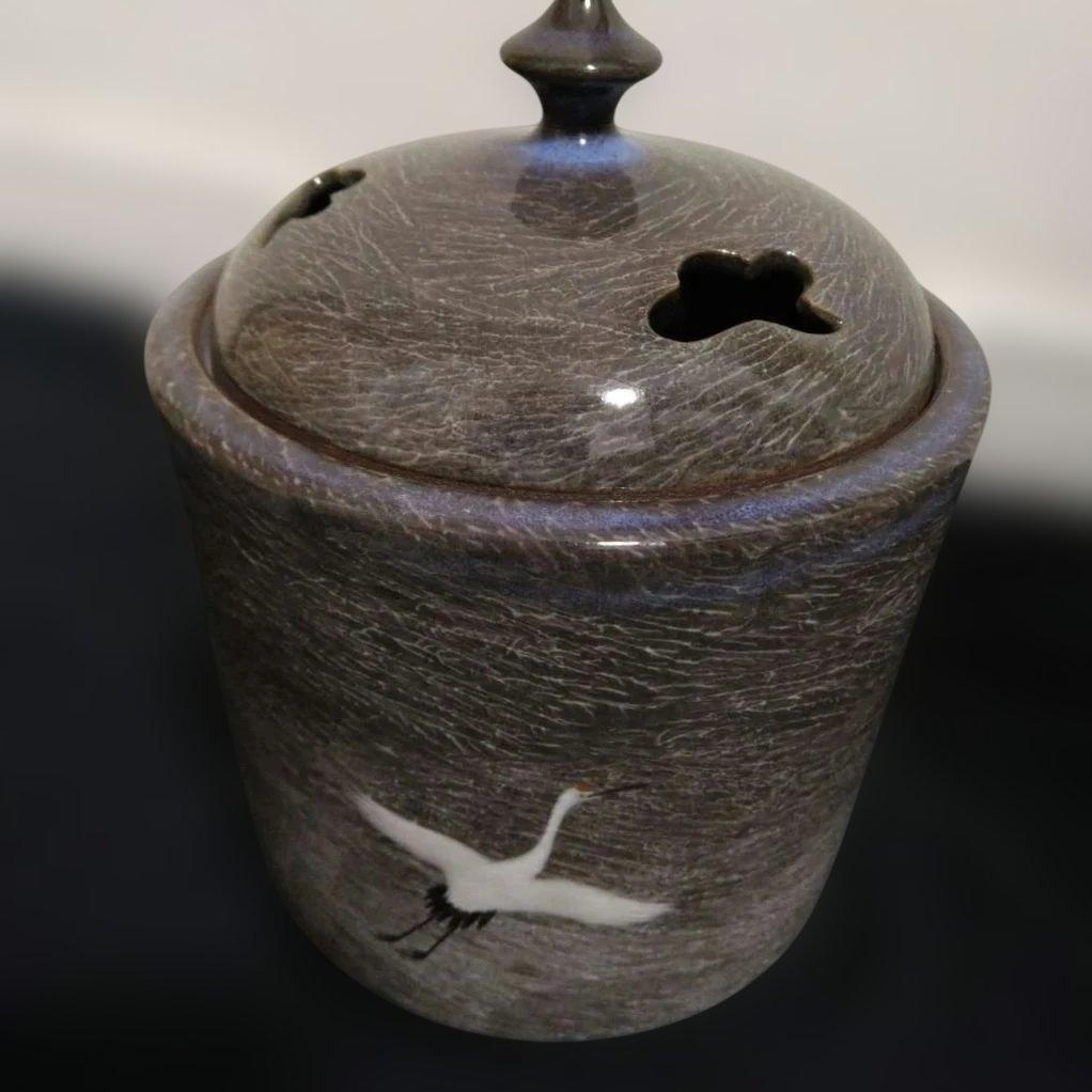 横石臥牛 現川焼 香炉　 共箱付 臥牛窯 鶴　美品