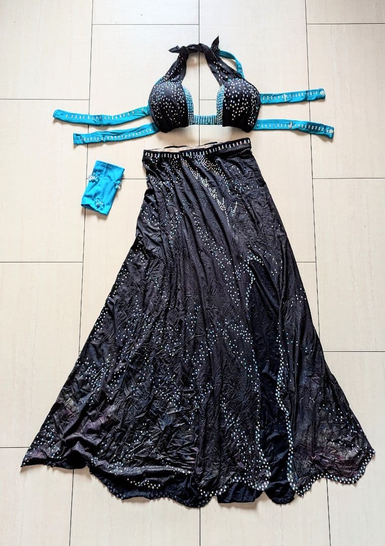 ベリーダンス 衣装 ターコイズ ブルー エメラルド グリーン ブラック 黒