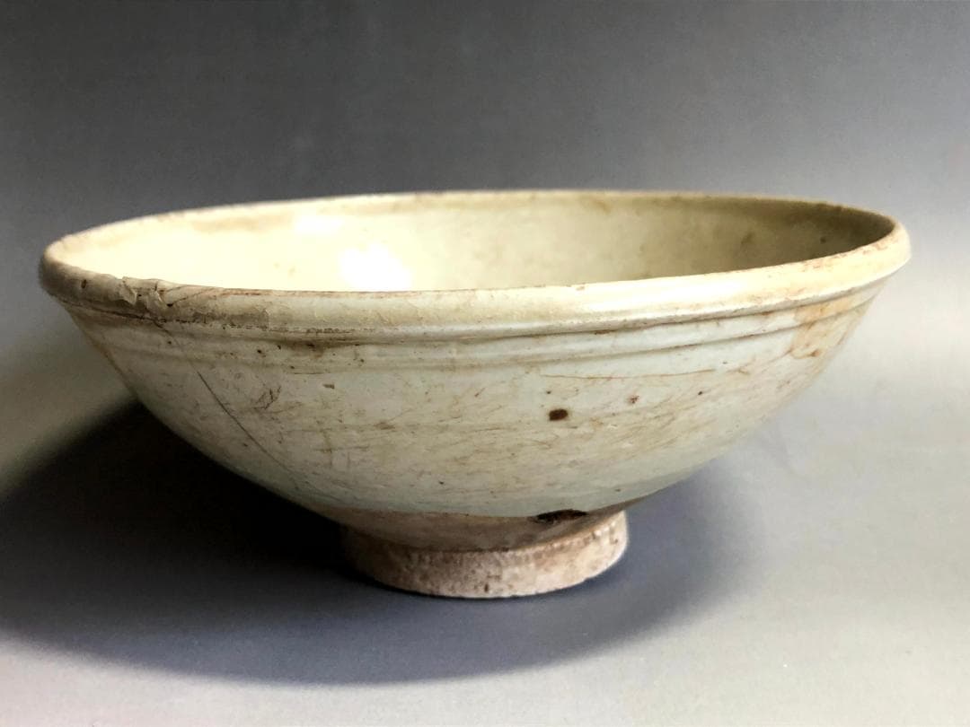 茶碗■白釉古陶粉引茶碗 江戸期抹茶碗 広口 古玩 唐物 古美術 時代物 骨董品■