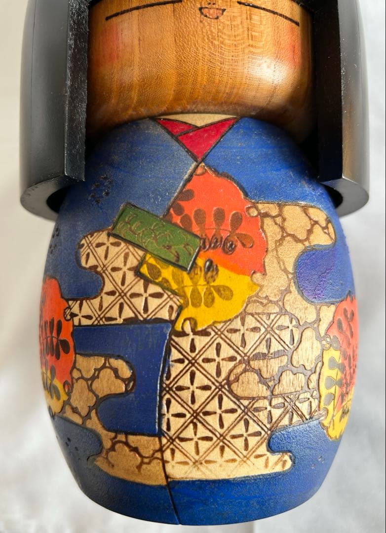 高見沢一夫 かずを こけし 憧憬 特大 工芸品 民芸品 童女 着物 青