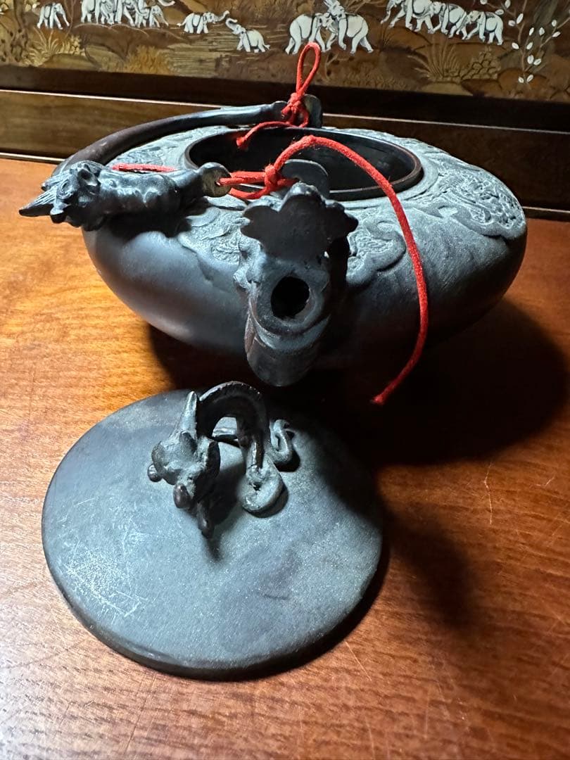 龍形彫 鉄瓶 時代物