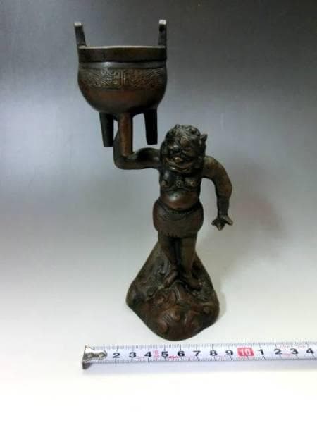 置物■古銅器 香炉 鬼立像 トロール 銅製 時代物 骨董品 オブジェ 古美術■