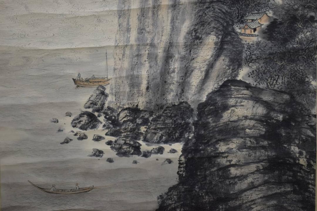 模写/李山/満潮停船之図/桐共箱付/布袋屋掛軸HE-241