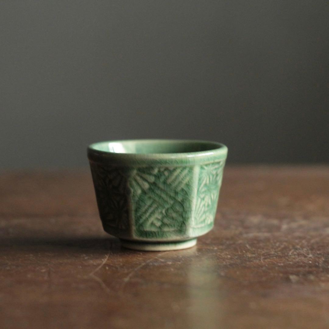 珉平焼 面取 盃 ぐい呑み 酒器 No.3 古道具 アンティーク