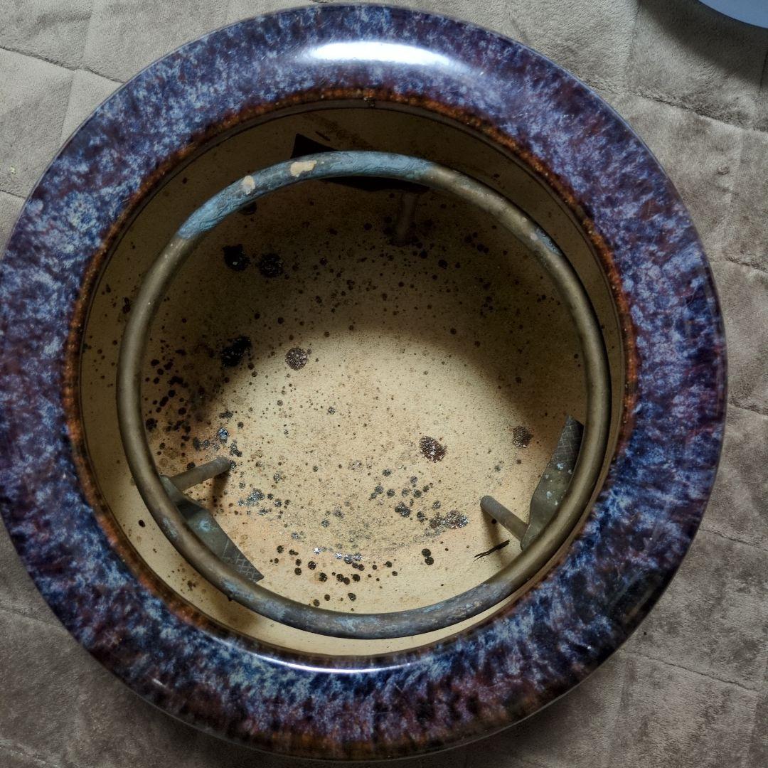 青紫色の火鉢 約38cm 五徳、火箸付き(昭和レトロ)