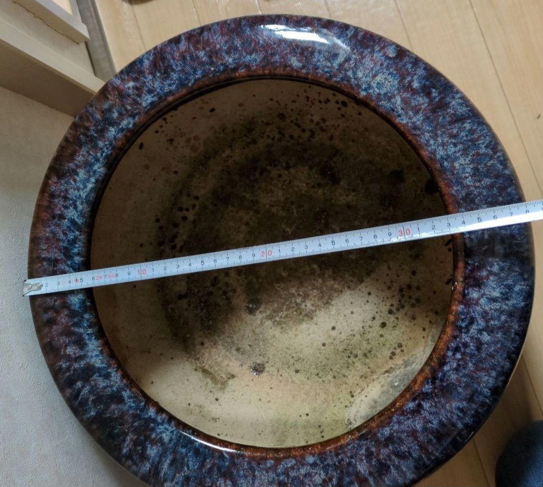 青紫色の火鉢 約38cm 五徳、火箸付き(昭和レトロ)