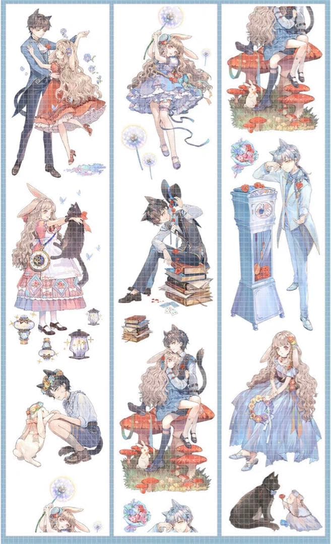 M1269.一木一横 兔子小姐和猫先生 マスキングテープ 銀ホロPET