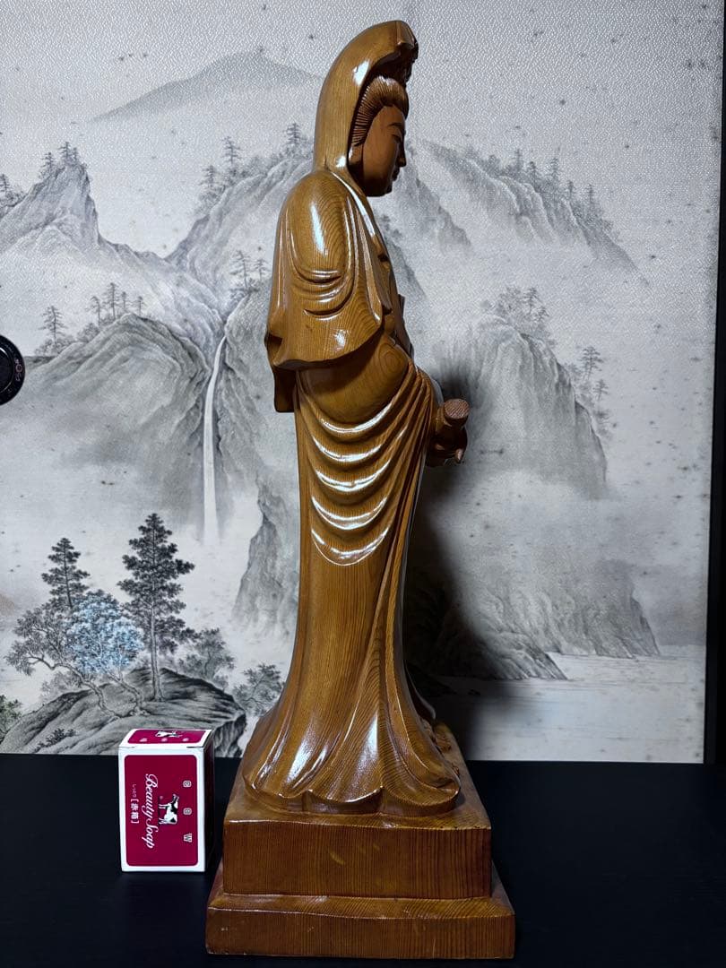 大型 観音菩薩 木彫　仏像 彫刻　開運　風水　置物　縁起物　インテリア