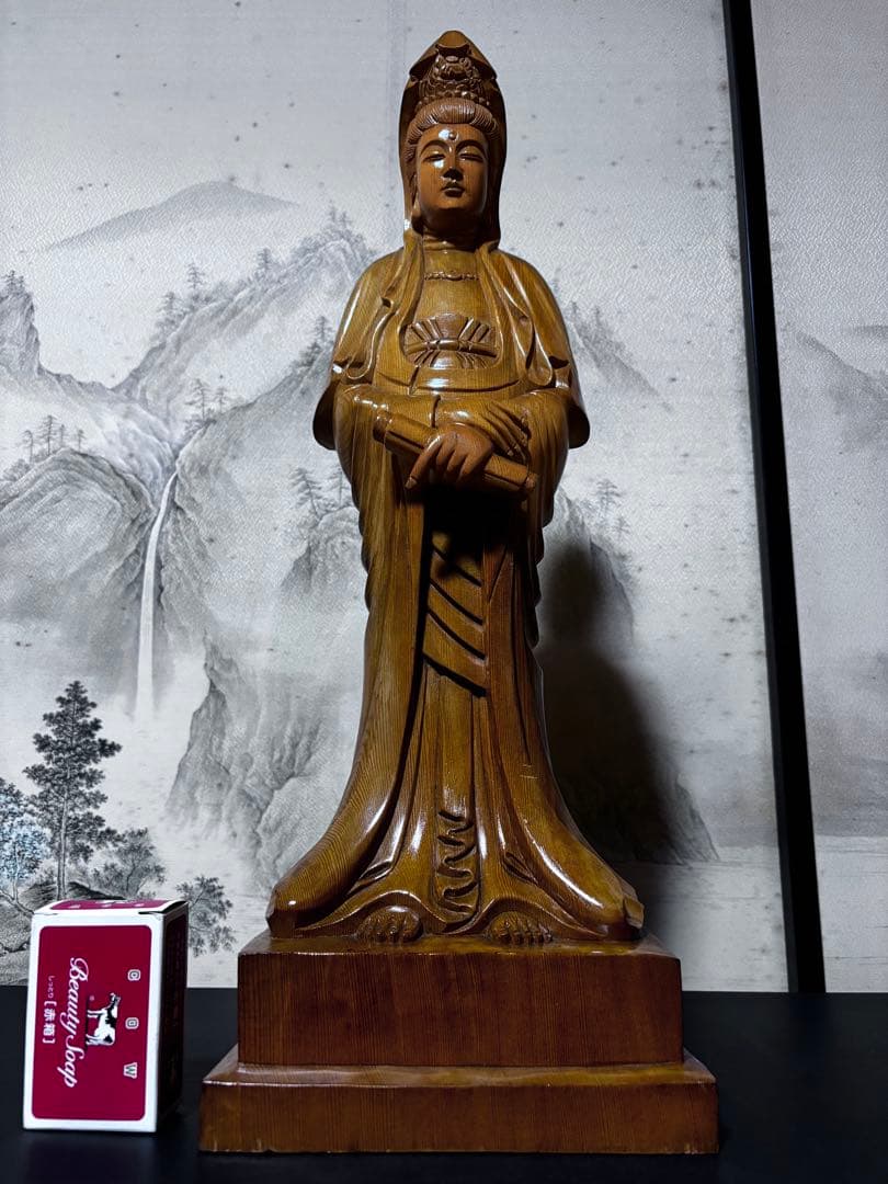 大型 観音菩薩 木彫　仏像 彫刻　開運　風水　置物　縁起物　インテリア