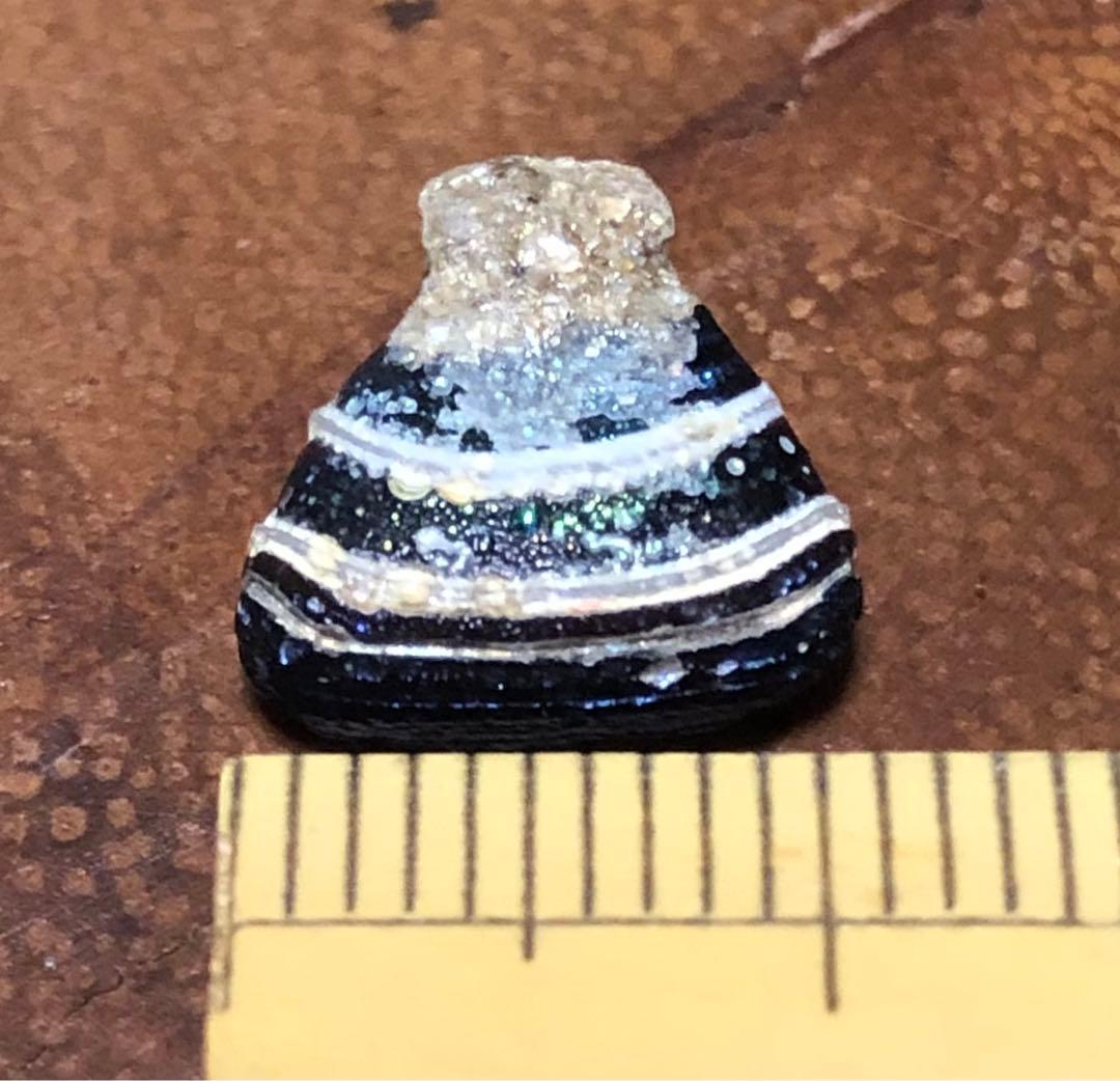 とんぼ玉　帯状モザイク三角玉　銀化　ローマ