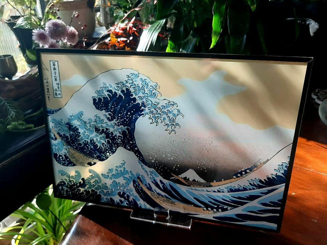廃盤希少☆大判！富嶽三十六景 神奈川沖浪裏◇葛飾北斎 ステンドグラス　波　富士