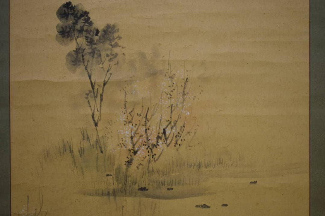 真作/里見雲嶺/梅花山水人物図/布袋屋掛軸HF-761