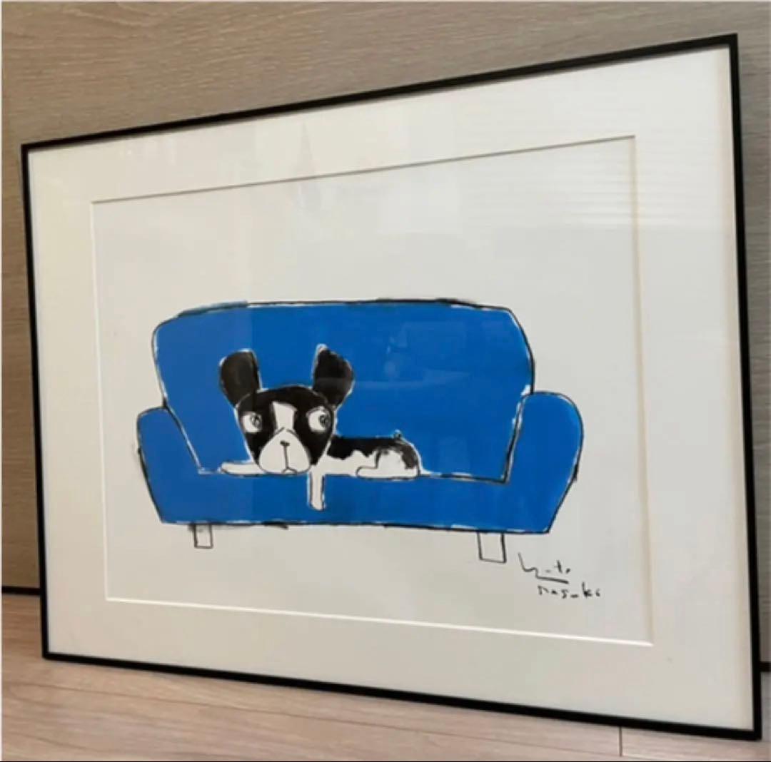佐々木勇太　犬のイラスト 青いソファ