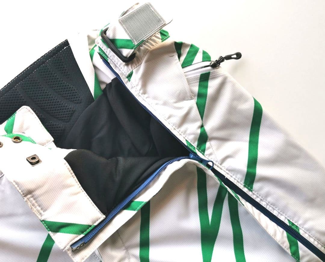 MIZUNOスノーボードパンツ ホワイトとグリーンストライプ 男性用M