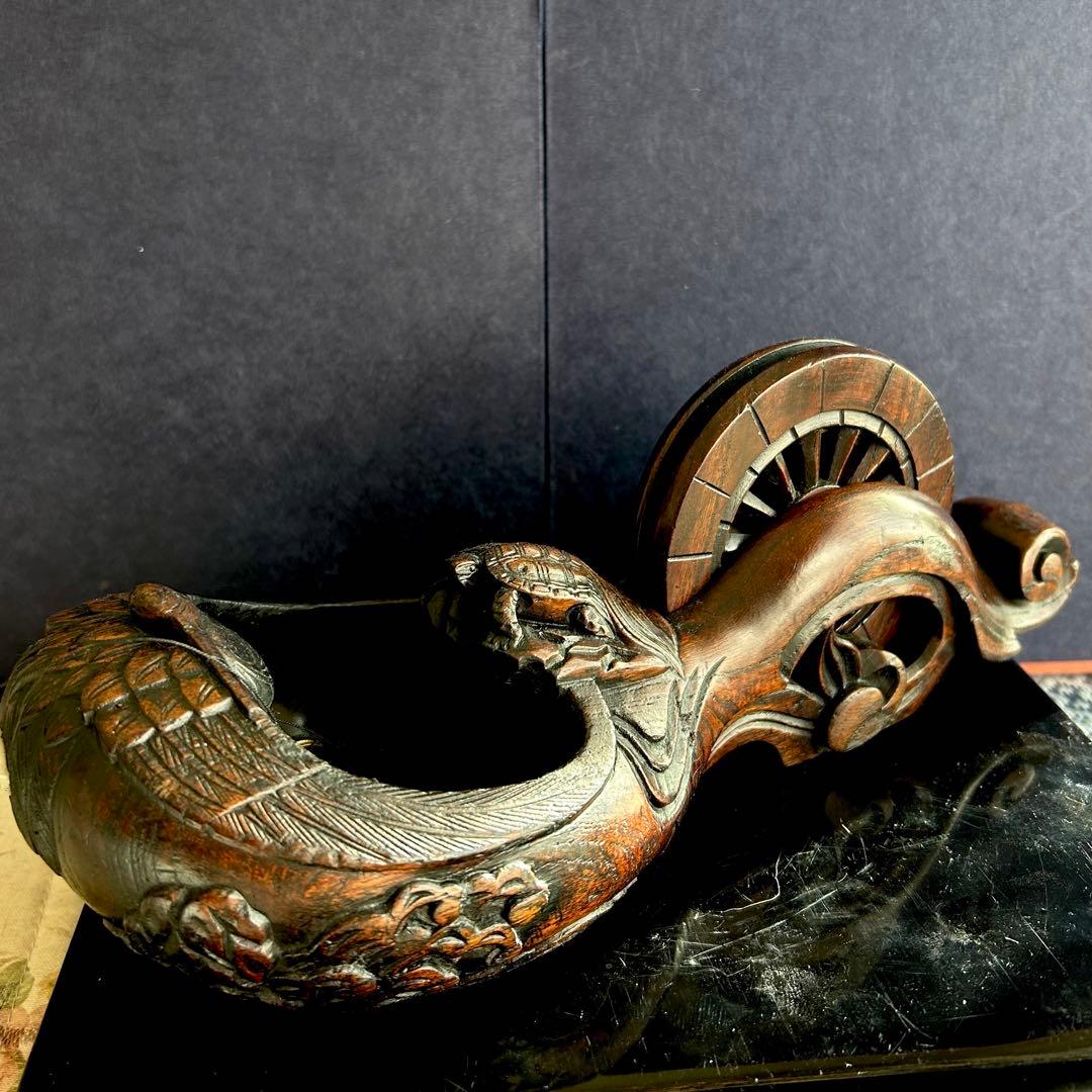 [珍] 鶴蓑亀紋墨壺　古道具　工芸品　置物　27-28cm美品