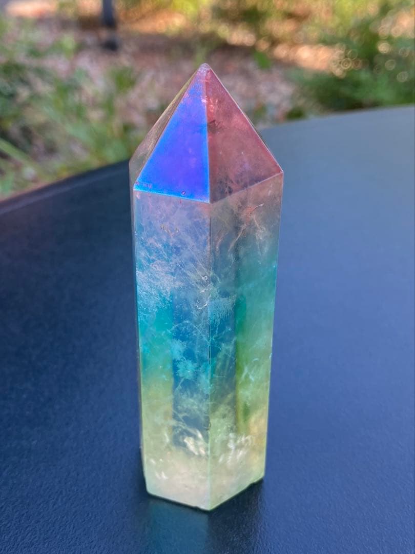 レインボー　オーラクォーツ　水晶 ポリッシュ　ポイント　Ａ