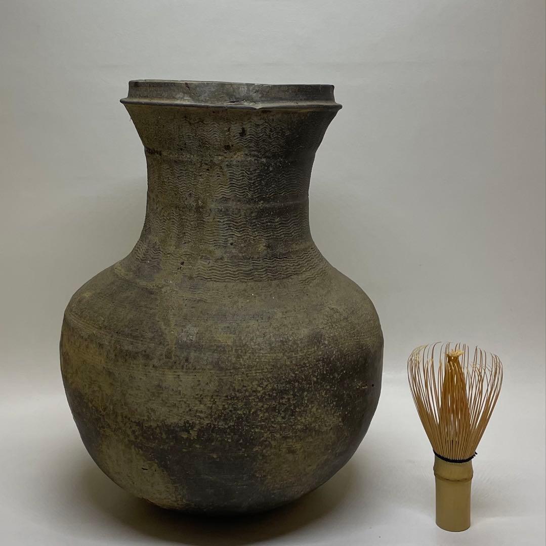 須恵器　波状文広口壺　古壺　胡麻垂れ　花入 　　　k299