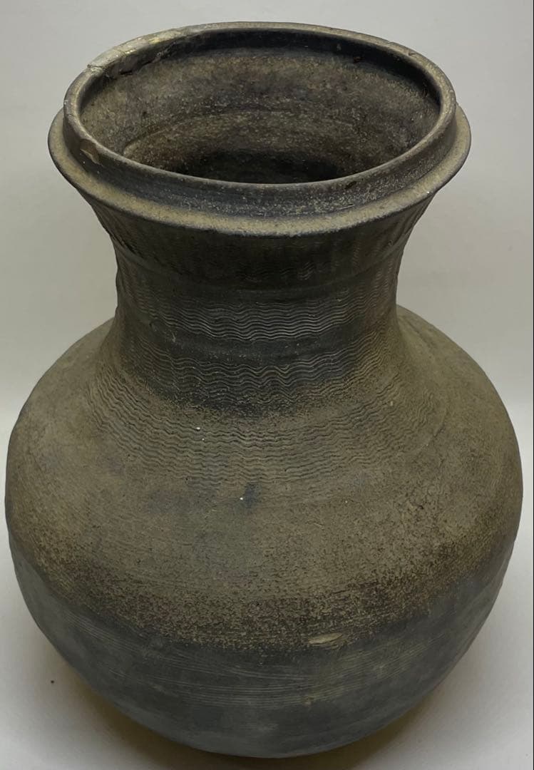 須恵器　波状文広口壺　古壺　胡麻垂れ　花入 　　　k299