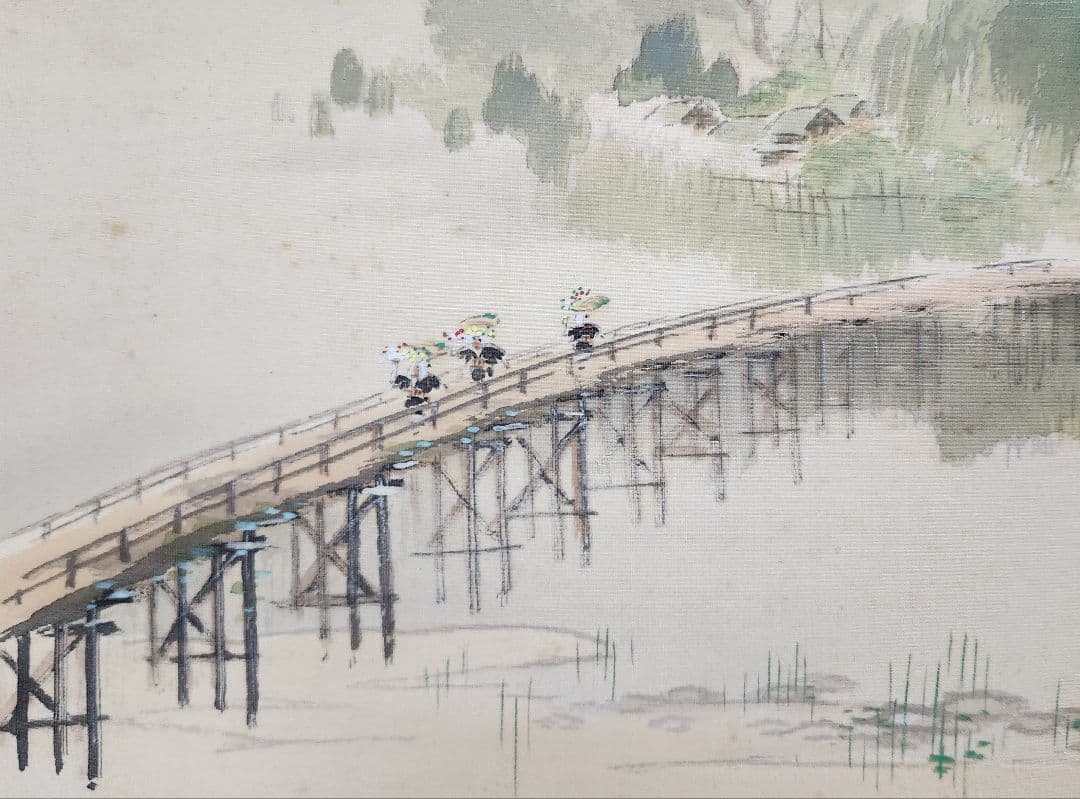 【洛北夏晨図】林文塘 1001 京都洛北夏朝 掛け軸 共箱 二重箱　肉筆