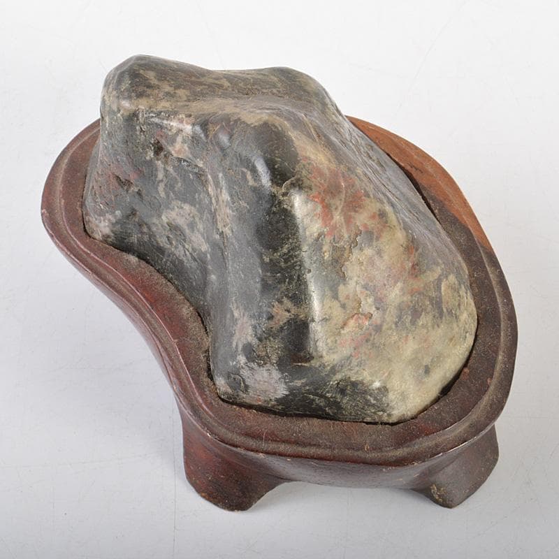 鑑賞石　天然石　菊花石　置物　重さ約401g　唐木台付　C　6310