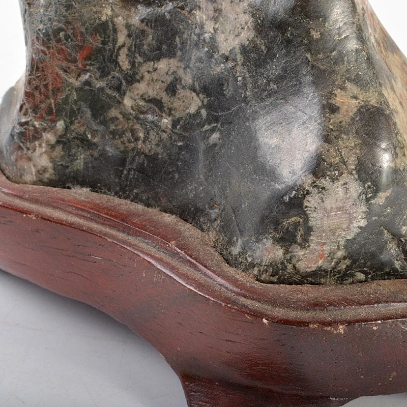 鑑賞石　天然石　菊花石　置物　重さ約401g　唐木台付　C　6310