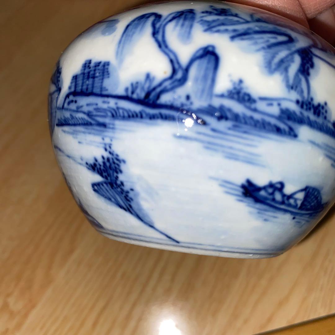 染付茶入　清朝光緒-宣統　蓋二種あり