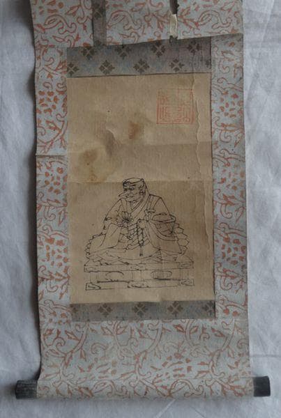 稀少 アンティーク 寺 天狗和尚 天狗 和尚 妖怪 紙本 掛軸 寺院 古美術