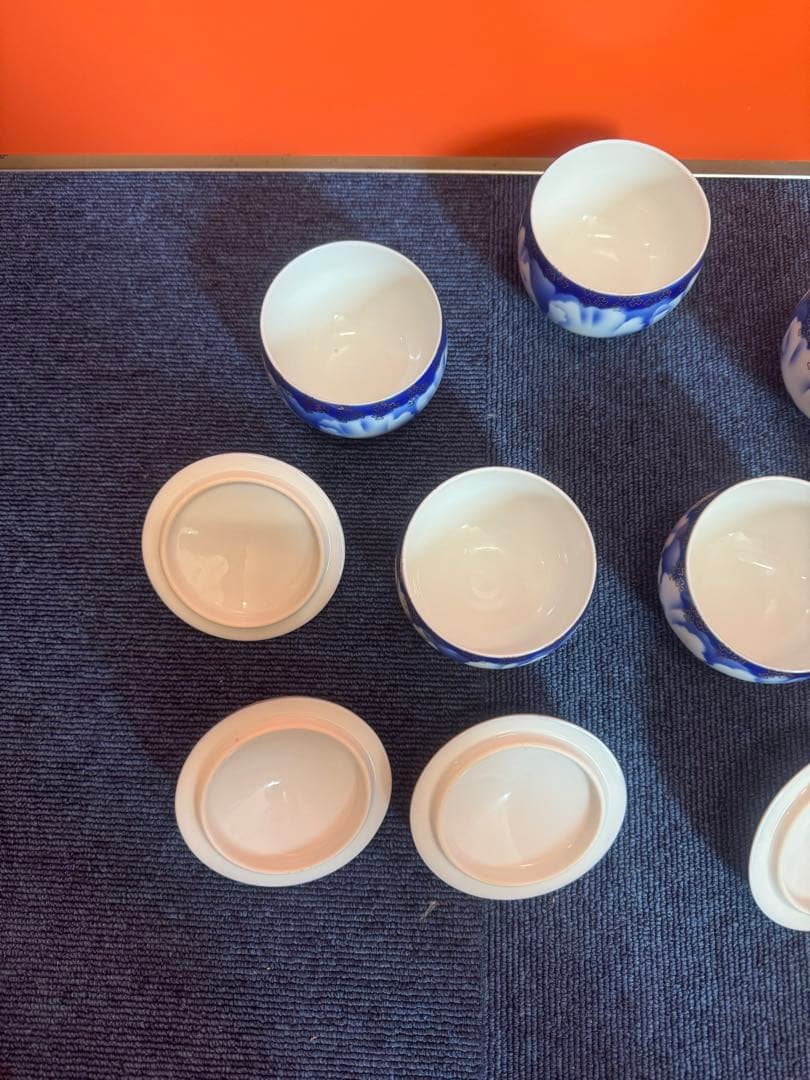 2032 深川製磁　牡丹金ミル　湯呑蓋付　5客　金彩　未使用