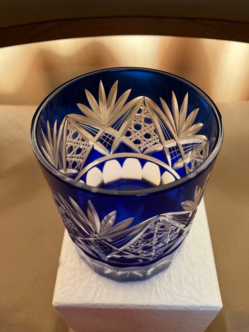 江戸切子 田島硝子 八角籠目 菊底 オールド ロックグラス ルリ TG98-23