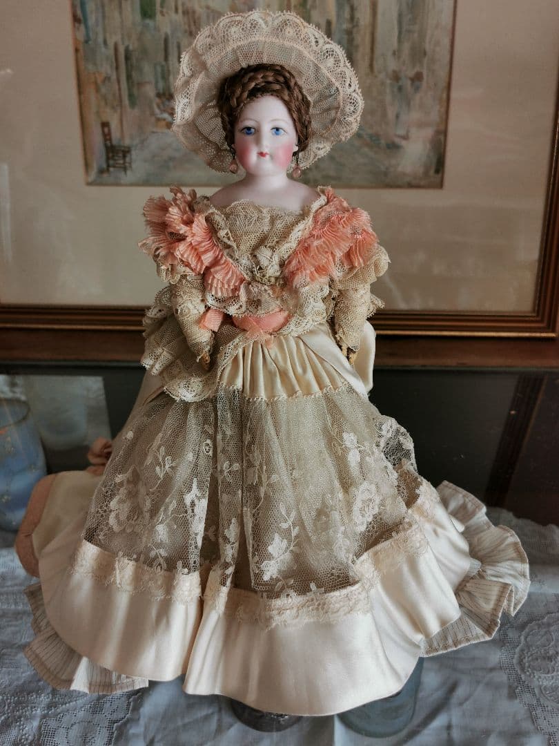 アンティークフランス ゴーチェビスクドール シルクタフタ＆レース４層ドレス19c
