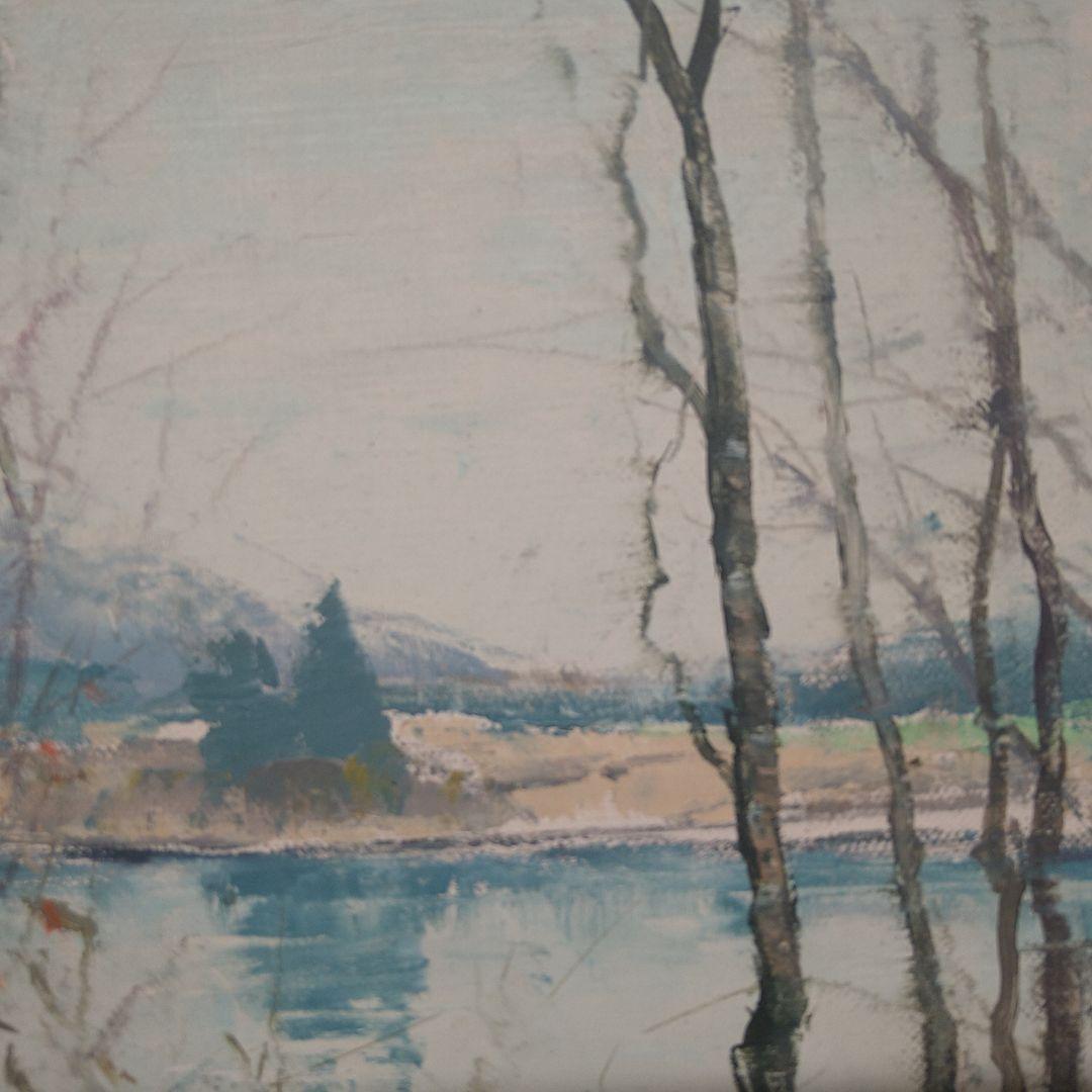 AD12 本物保証 佐藤あつ子 F4 湖畔の散歩道 蔵王 １枚の絵 油彩 紙箱入