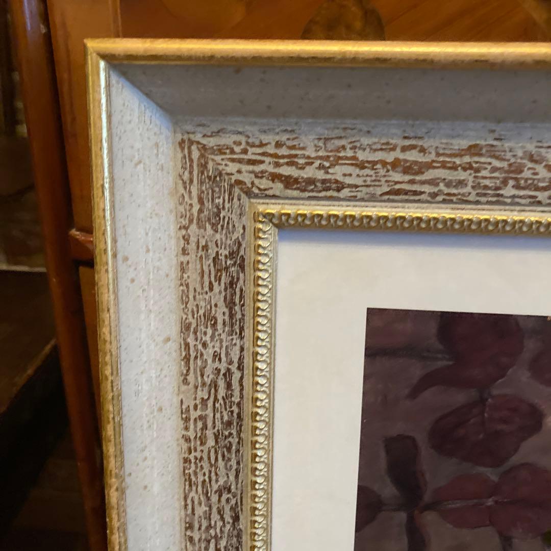 静物画 花瓶と植物 木製フレーム イタリア