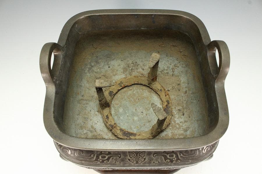 古銅 饕餮紋 双耳 四方 瓶掛(K-LC697)