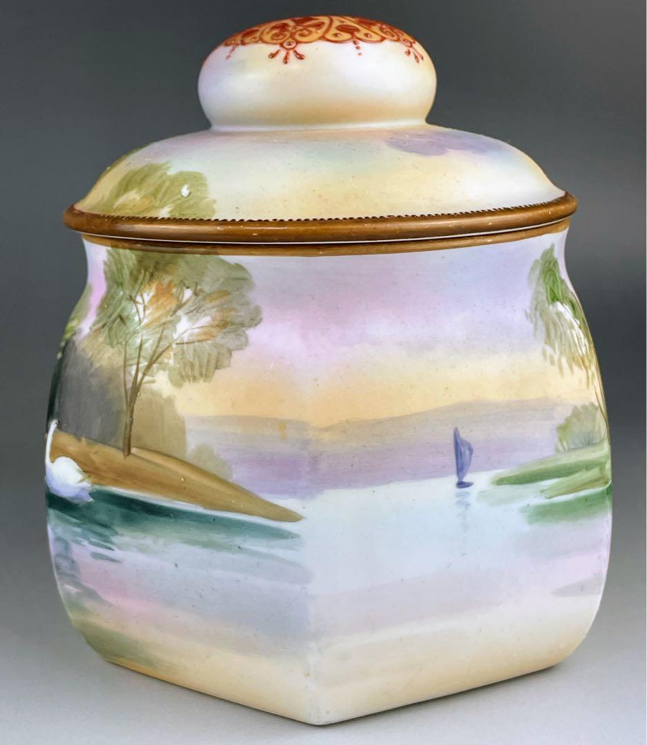 【専用】オールドノリタケ ヒュミドール 葉巻入れ 白鳥風景紋 盛り上げ