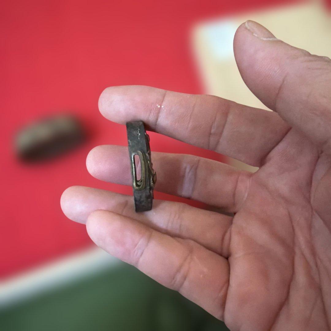 古美術　骨董品　縁頭　牡丹花