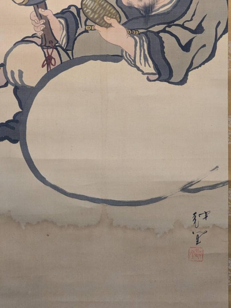 【真作】掛軸　尾竹越堂　大黒天　商売繁盛・福徳円満の守り神　共箱入　T170