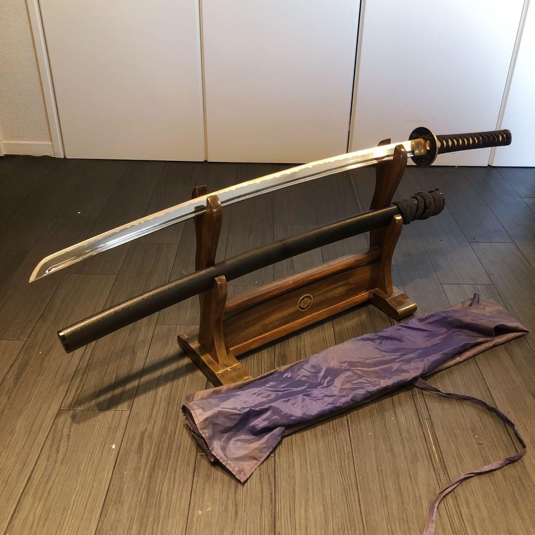 高級模造刀　高級居合刀　樋入り刀身　黒金拵え　高級居合刀　刀袋