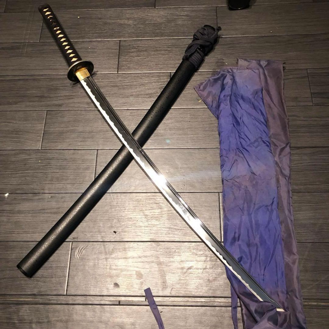 高級模造刀　高級居合刀　樋入り刀身　黒金拵え　高級居合刀　刀袋