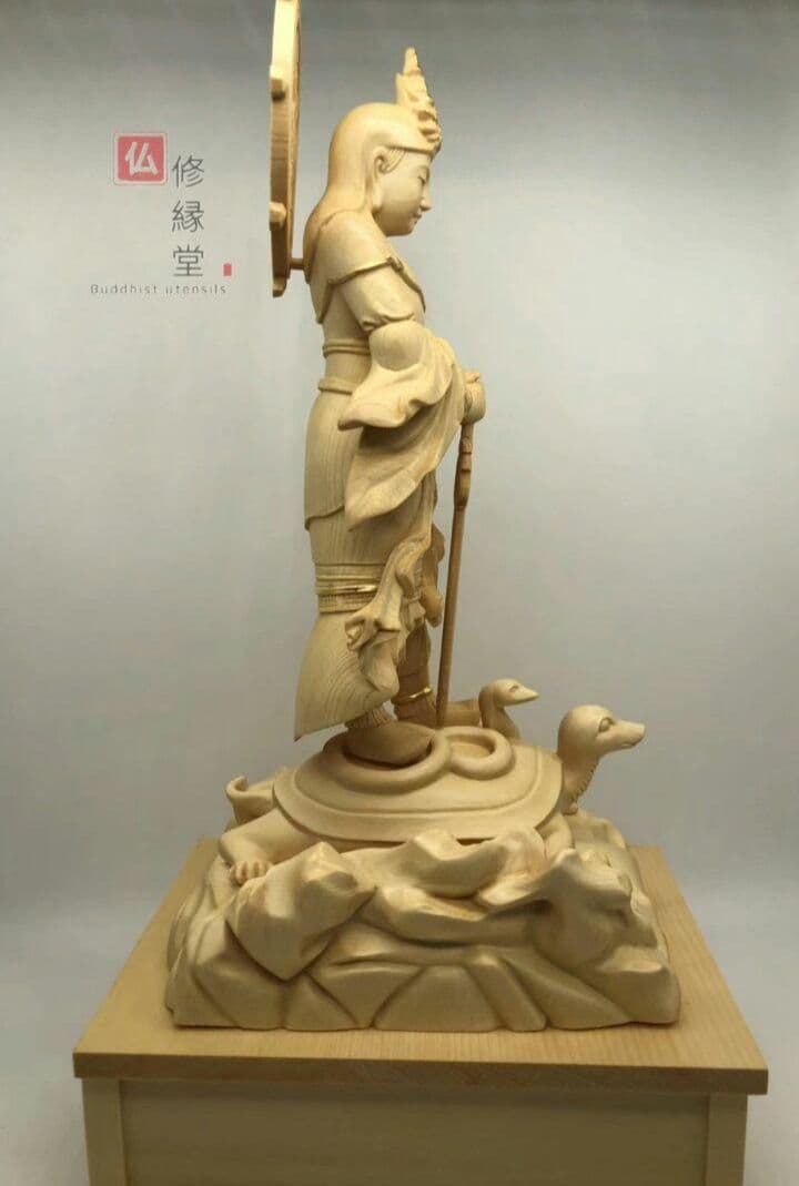 【修縁堂】最高級 木彫り 仏像 北辰妙見菩薩立像 彫刻 本金 切金 天然木檜材