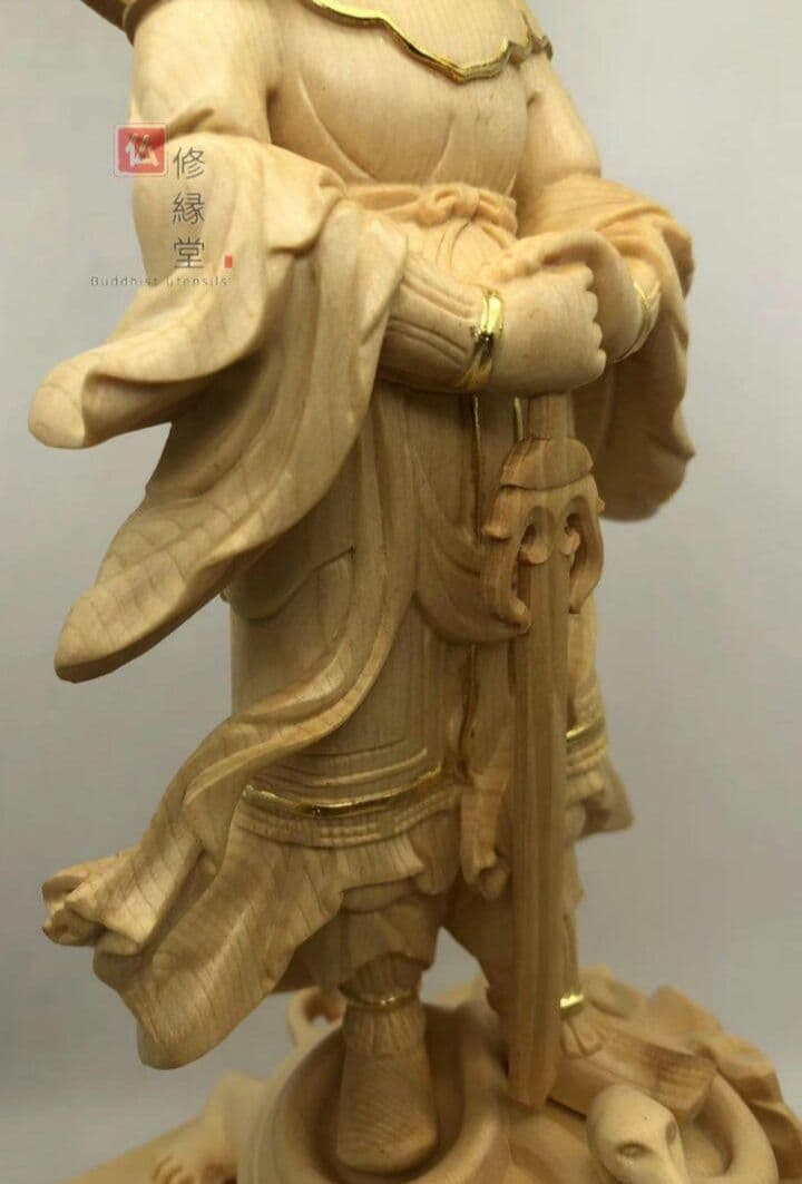 【修縁堂】最高級 木彫り 仏像 北辰妙見菩薩立像 彫刻 本金 切金 天然木檜材