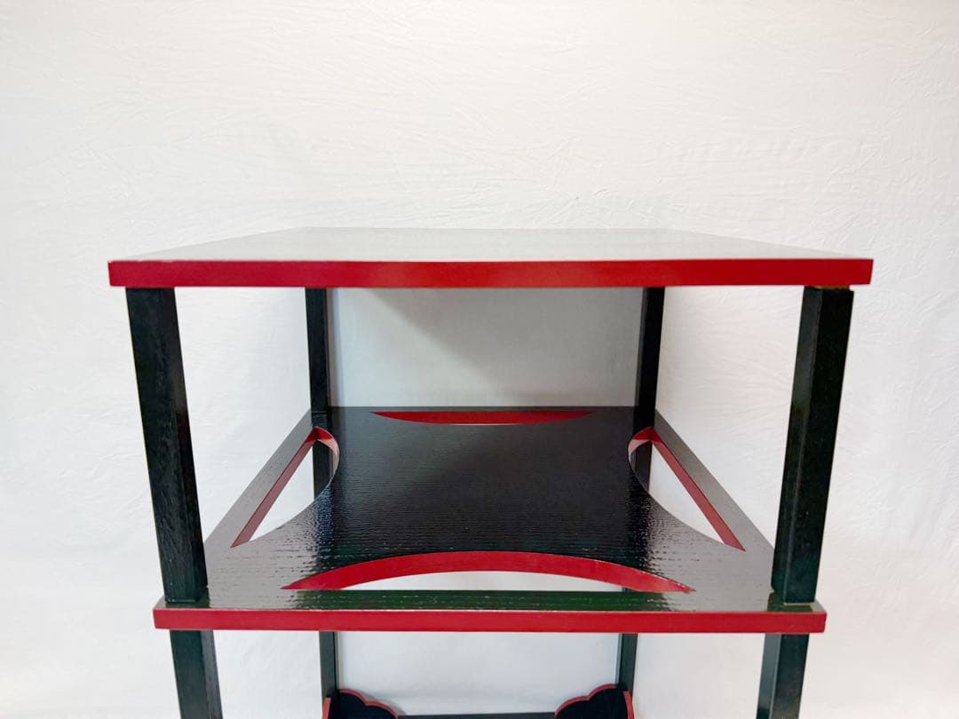 ほぼ未使用 茶道具 碌々斎好写 糸巻棚 二重棚 青漆爪紅 組み立て式 元箱