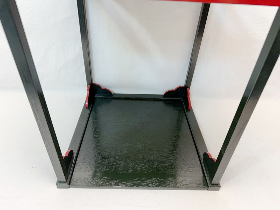 ほぼ未使用 茶道具 碌々斎好写 糸巻棚 二重棚 青漆爪紅 組み立て式 元箱