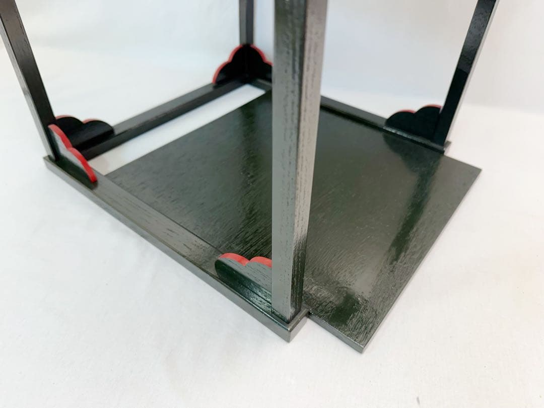 ほぼ未使用 茶道具 碌々斎好写 糸巻棚 二重棚 青漆爪紅 組み立て式 元箱