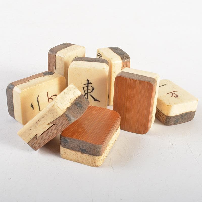 中国　竹嵌　骨牌　背竹牌　麻雀牌　唐木箱付　D　8706