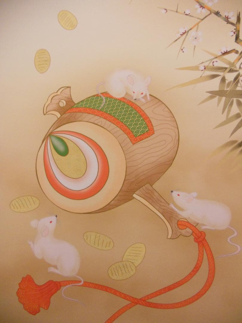 掛け軸 鵜飼雄平 来福小槌開運図 絹本 希少 軸装 茶道具 掛軸 美品 です。