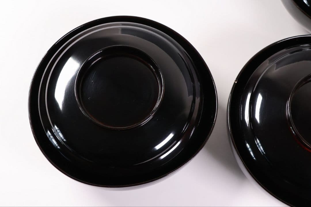 【CM414】輪島塗 松竹梅 金蒔絵 木瓜形 黒塗椀 三客 天然木漆塗 漆器